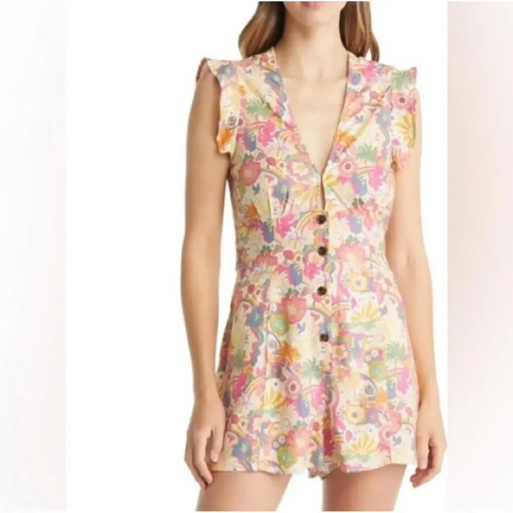 MARINE LAYER- CAMILLA ROMPER-Pastel Groovy Print-Hemp Blend Boho Fairy Sz Med - Picture 1 of 7